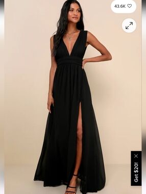 NWT Lulus Heavenly Hues Black Maxi Dress Black Tie V-Neck Bridesmaid Evening S